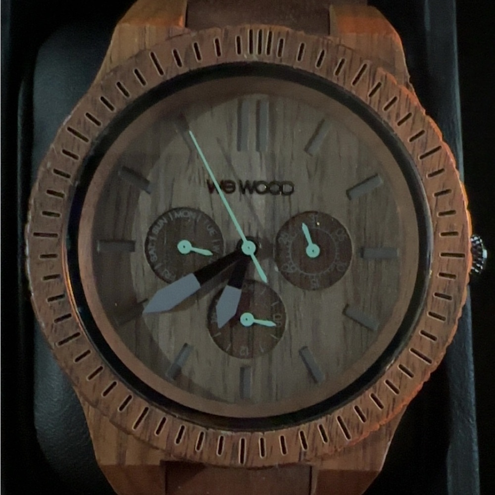 WeWood Brown Wooden Watch with Textured Bezel and Subdial